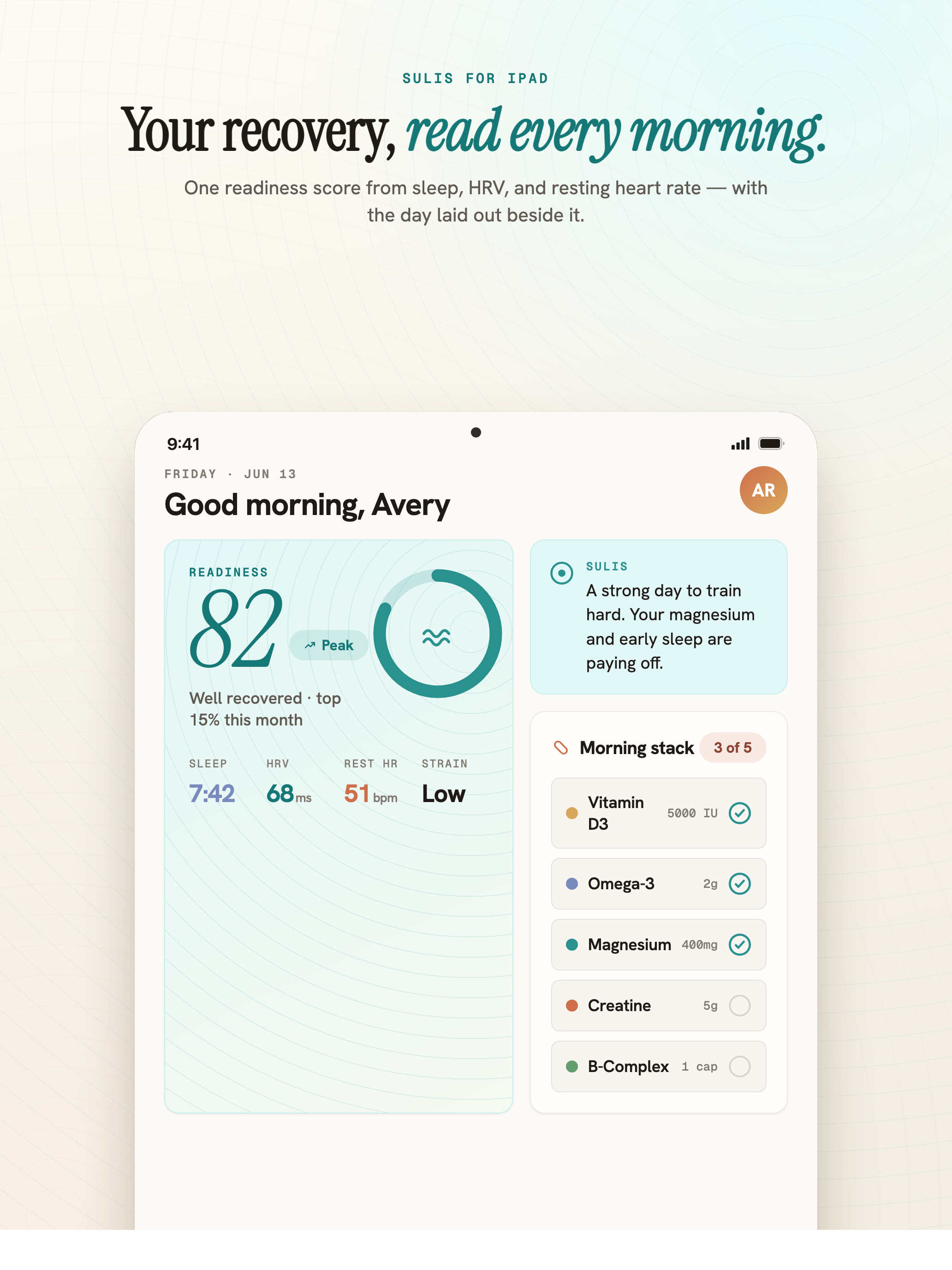 Sulis on iPad — the full health picture on a larger canvas